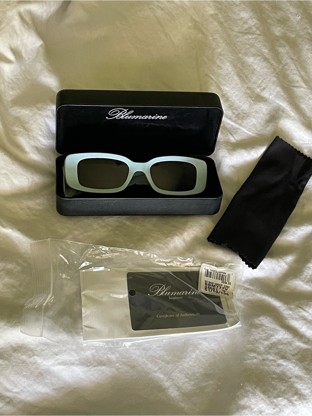NWT Blumarine Light Blue Rectangular Sunglasses with Black Lenses
